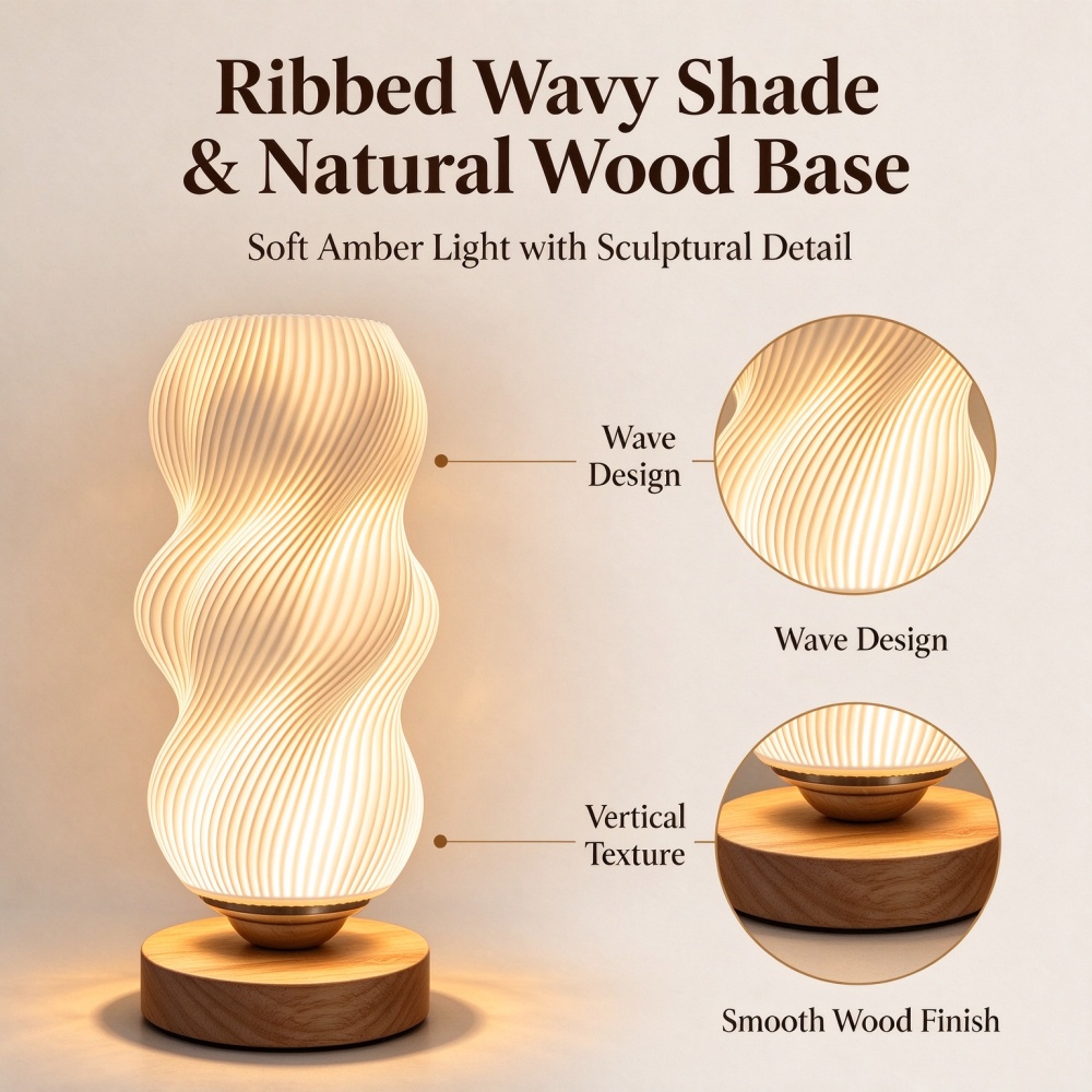 3D Printed Wave Texture Night  - огляд і ціна Lighting Decor Bedroom